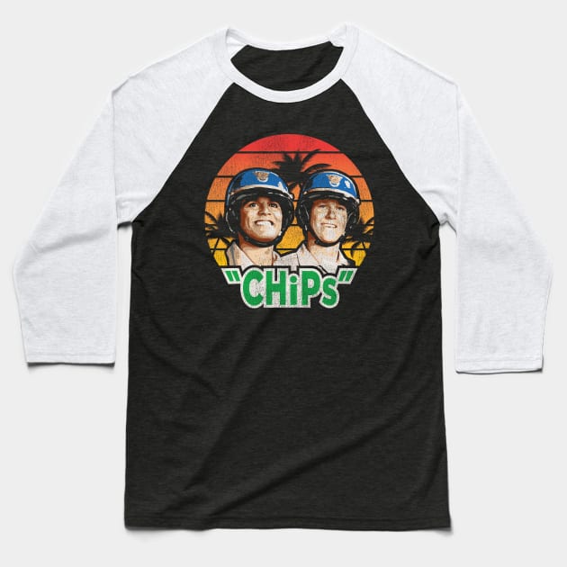 CHiPs TV Show Retro Worn Baseball T-Shirt by Alema Art